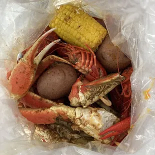 Seafood boil with Dungeness crab snow craw and crawfish