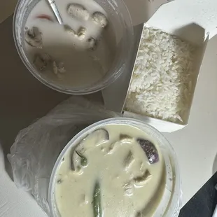 Tom kha soup and green curry with avocado.