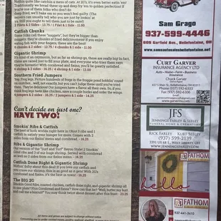 a menu for a car show