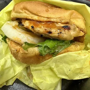 Grilled Chicken sandwich .. generous chicken breast on perfect sandwich roll.