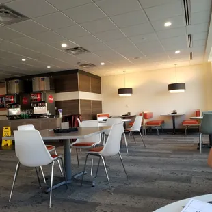 tables and chairs in a restaurant