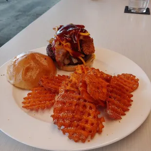 Andy Burger and Sweet Potato Waffle Fries