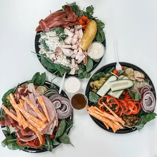 three plates of food