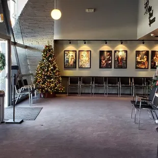 Westside view of lobby, festively decorated