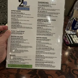 New menu with updated prices