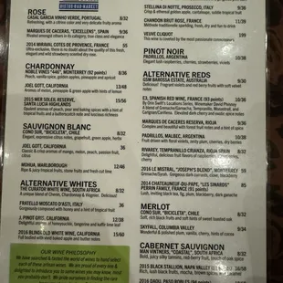 Wine options on menu