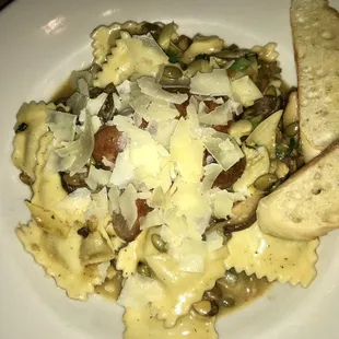 Butternut ravioli with fresh Parmesan &amp; bread sticks,