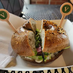 a bagel sandwich on a plate