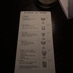 Cocktail menu