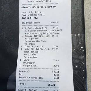 Receipt showing service charge of 18% for two people!!