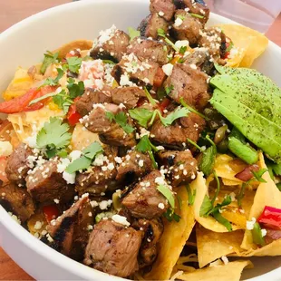 Business Nachos/ steak. Cook to perfection plenty for two or three people.