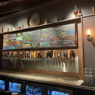 a bar with beer taps