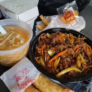 Szechuan Beef.  Hot &amp; Sour Soup.