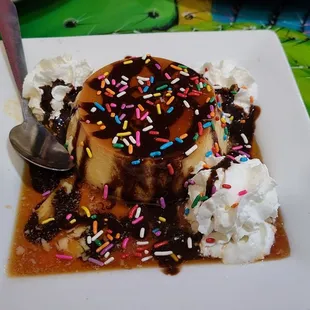 I try to order a Flan on each visit. Fresh, flavorful and smothered in caramel, chocolate sauce and sprinkles.I love them!