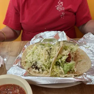 Tacos one chicken, one beef