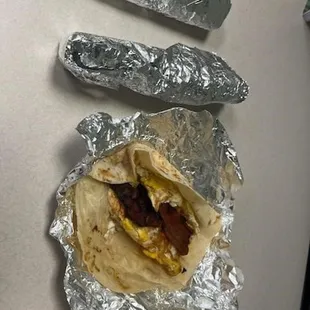 bacon egg and cheese and chorizo/sausage