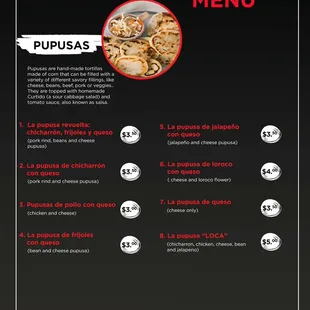 the menu of the restaurant