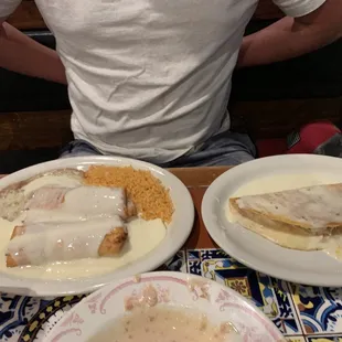 Chimichanga and chicken cheese quesadilla