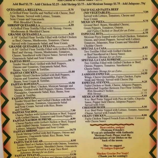 Menu as of August 11th, 2016.