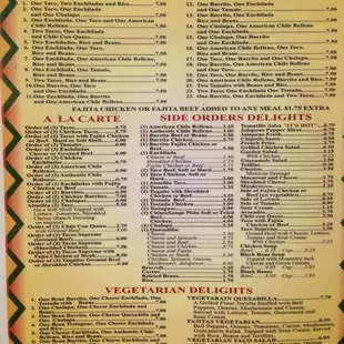 Menu as of August 11th, 2016.