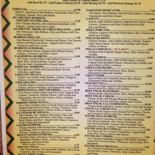 Menu as of August 11th, 2016.