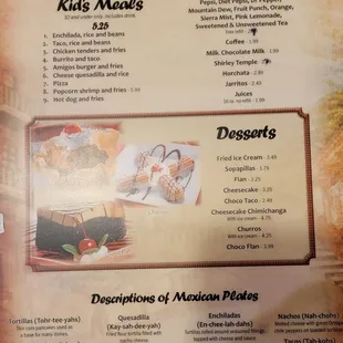 a menu for mexican cuisine