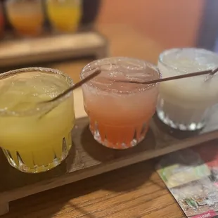Margarita flight- left to right : pineapple, watermelon, coconut