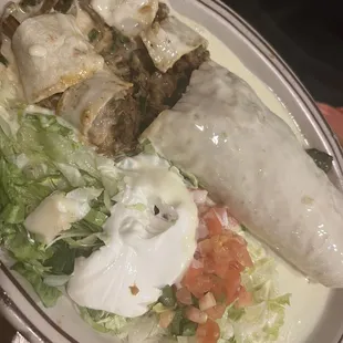 Pablano burrito with steak, cut to see the inside