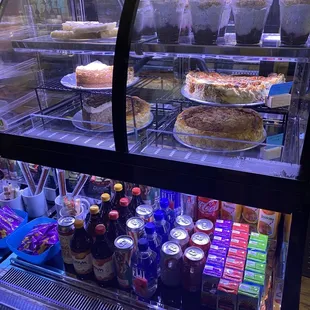 a display case filled with food