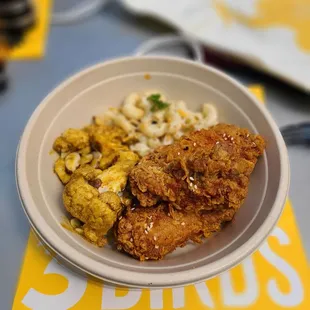 3pc Spicy Chicken Wings with Mac Salad and Curry Cauliflower Bowl