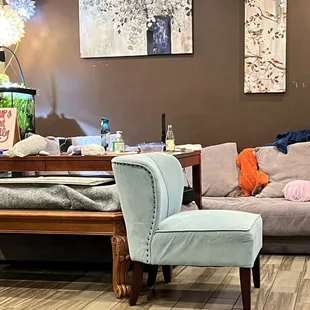 Random furniture in the middle of room