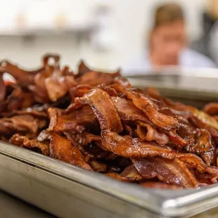 a tray of bacon