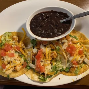 Cajun shrimp tacos and black beans