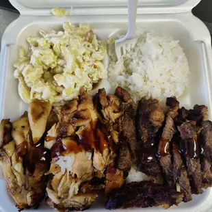 Chicken and beef teriyaki plate