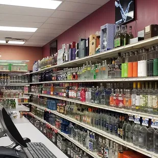 shelves of alcohol and beverages