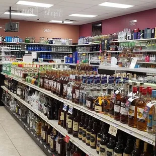 shelves of alcohol and beverages