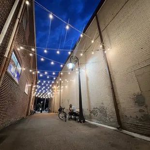 a street lined with lights