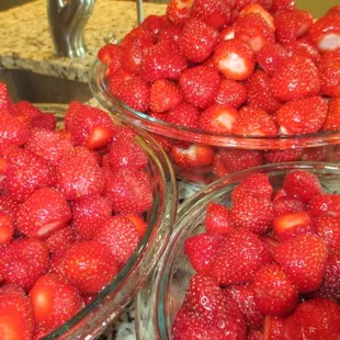 Strawberries right from our own organic garden.  YUM!