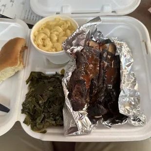 Beef ribs combo with Mac n cheese and Collard Greens