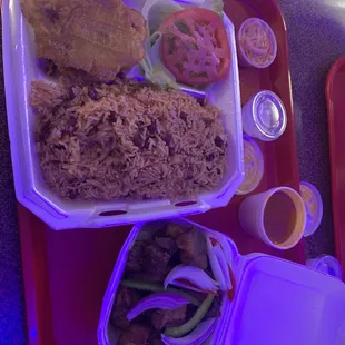 Fried griot,plantains,rice&amp;beans