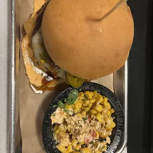 Cowboy burger with roasted corn