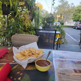 Chips and salsa in the patio