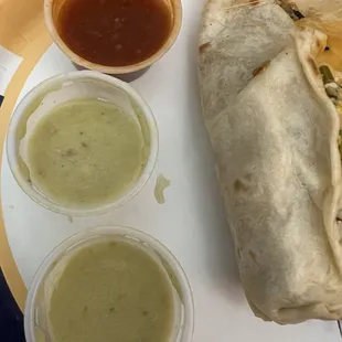 Salsas only 1/2 full; red has too much vinegar and green is a bit salty.