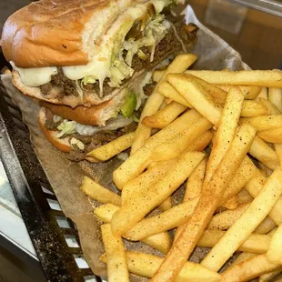 a sandwich and french fries