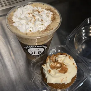 September special - pumpkin spice nitro latte and pumpkin spice cup cake