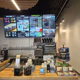digital menu with rotating flavors of coffee and tea on a monthly basis