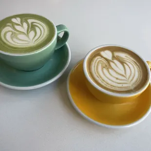 A latte and a matcha met for a date, with me