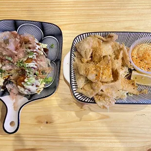 Takoyaki and chicken skin