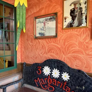 a bench in a restaurant