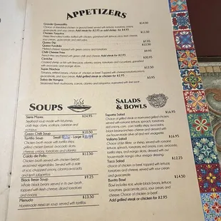 a menu for appetizers